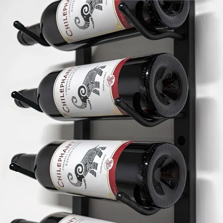 Picture of 9-Bottle Matte Black Metal Wall Mounted Wine Rack